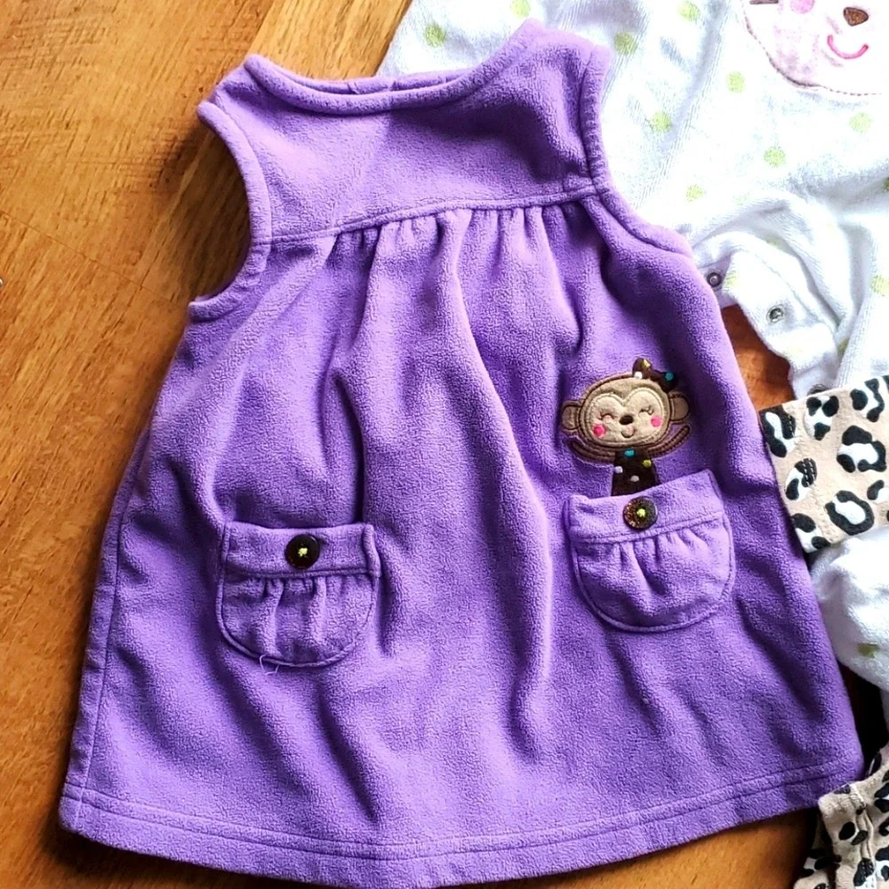 4‎ Piece Girls Animal Love- Cat footie, 2 Cheetah onesies, Monkey Jumper 6M